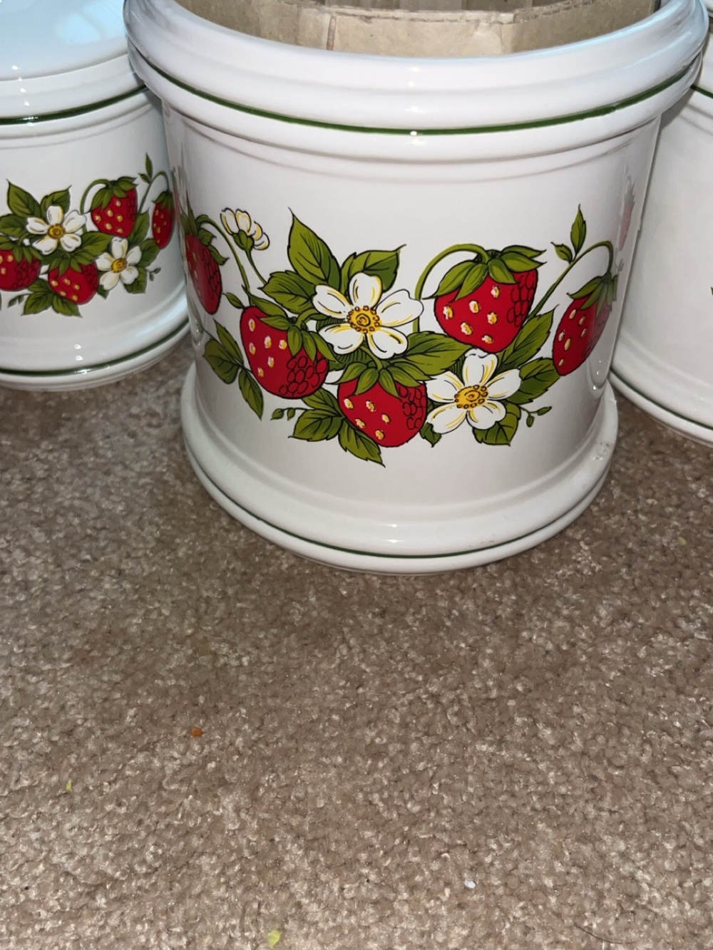 Fine Ceramic Strawberry Canister Set – White with Red Strawberry Decal - Picture 3 of 4